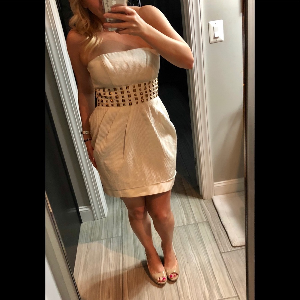 ABS Allen’s Schwartz Gold Studded Cocktail Dress